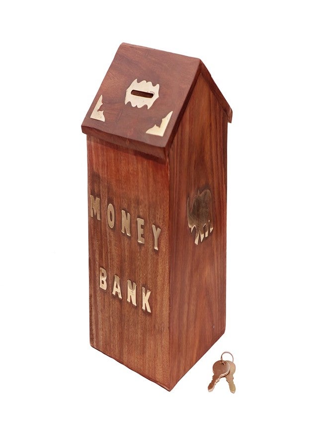 MITRIA TRADERS Money Bank - Big Size Master Size Large Hut Shape Piggy Bank Wooden 7 X 5 Inch For Kids And Adults (Brown), Modern - Image 1